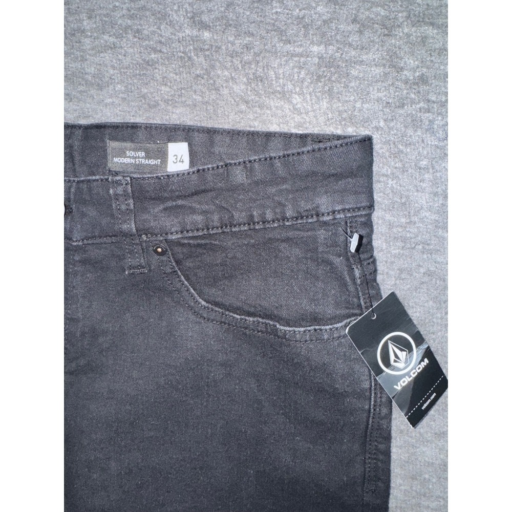 Volcom Mens Solver Modern Straight Stretch Denim Black Jeans Dark Wash 34x32 NEW - Picture 3 of 9